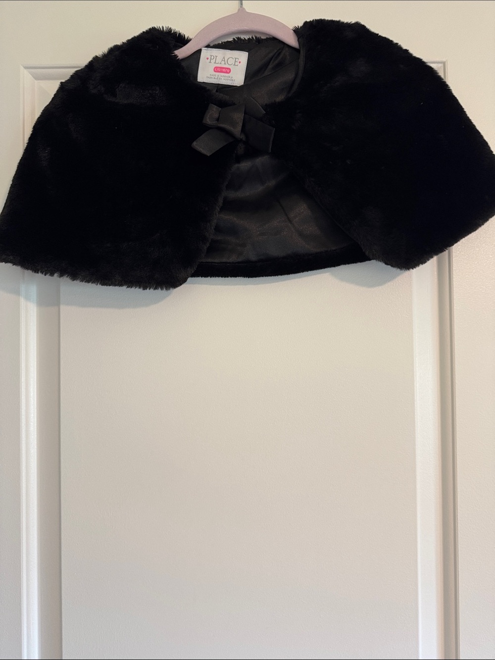 The Children's Place Black Faux Fur Cape with Bow Detail
